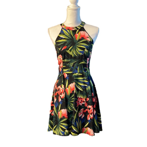 Hollister Black Tropical Halter Fit & Flare Dress - Picture 2 of 7